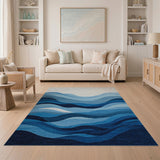 Blue and Teal Blue Abstract Wave Area Rug