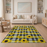 Sunflower Gingham Yellow Black Check Area Rug