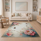 Ornate Pink Peony Butterfly Floral Rug