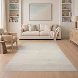Beige and Neutral Beige Wavy Lines Area Rug