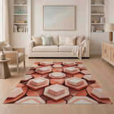 Modern Orange Hexagon 3D Geometric Area Rug