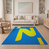 Bold Yellow Block 'N' Geometric Blue Area Rug
