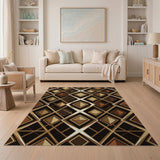 Brown Tan Geometric Diamond Area Rug
