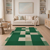 Green Geometric Block Area Rug