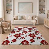 Red Floral Vintage Red Poinsettia Floral Area Rug