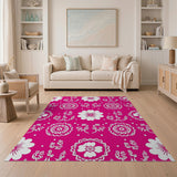 Vibrant Pink White Floral Pattern Area Rug
