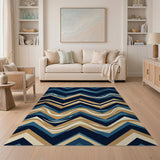 Navy Teal Zigzag Wave Area Rug