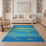Teal Blue Striped Fish Area Rug