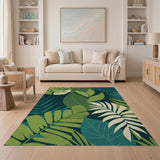 ODIKA Tropical Botanical Leaf Washable Area Rug - Low Pile & Non-Slip Green Rug