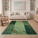 Green Leaf Branch Striped Area Rug