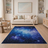 Abstract Area Blue and Teal Starry Nebula Galaxy Area Rug