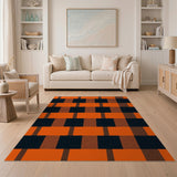 Rustic Farmhouse Bold Orange Black Buffalo Plaid Area Rug