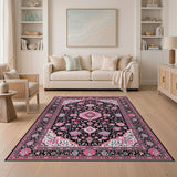 Multi-color and Patterns Pink Floral Persian Area Rug on Black