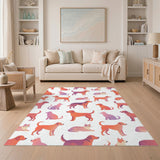 Playful Dogs and Cats Orange Kids Area Rug