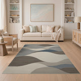 Abstract Wavy Layers Grey Area Rug