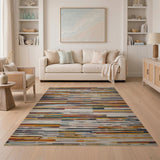 ODIKA Modern Abstract Striped Machine Washable Rug - Low Pile Non-Slip Area Rug for Living Room Bedroom