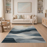 Geometric Blue Mountains Golden Sun Area Rug