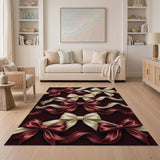 Elegant Red Ivory Satin Bow Area Rug