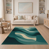 Teal Layered Mountain Wave Sunset Rug