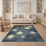 Grey Geometric Area Rug with Yellow Stars