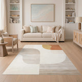 Beige Neutral Abstract Curve Area Rug