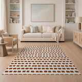Vintage Distressed Brown Block Pattern Rug