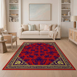 Ornate Red Persian Rug with Navy Paisley Gold Border