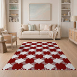 Bold Red White Geometric Plaid Area Rug