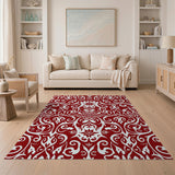 Elegant Red Floral Damask Area Rug