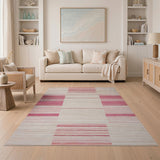 Pink Pink Striped Geometric Area Rug