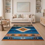 Bold Blue Teal Orange Southwestern Area Rug