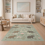 Capybara Floral Green Washable Area Rug