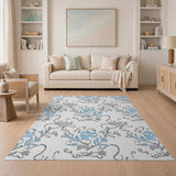 Elegant Blue Floral Gray Vine Vintage Area Rug