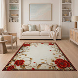 ODIKA Washable Vintage Floral Border Area Rug - Low Pile Non-Slip Red & Gold