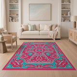 Pink Vibrant Pink Teal Persian Medallion Area Rug
