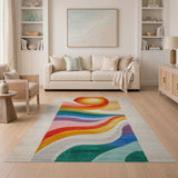 Radiant Sunburst Waves Multi-Color Area Rug