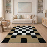 Tan Border Black White Patchwork Area Rug