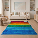 Vibrant Rainbow Plank Stripe Area Rug