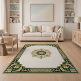 Ornate Green and Gold Medallion Area Rug