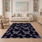 Purple Butterflies Flowers Pattern Area Rug