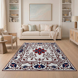 Navy Floral Persian Rug with Red Border