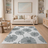Grey Floral Petal Area Rug