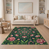 Emerald Green Pink Floral Mandala Area Rug