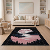 Pink Moonlit Mountain Lake Area Rug