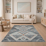 Grey Grey Orange Geometric Southwestern Area Rug