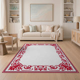 Border Ornate Red Floral Border Area Rug