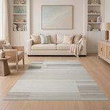 Neutral Beige Grey Striped Geometric Area Rug