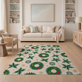Festive Holly Wreath Berry Christmas Pattern Rug
