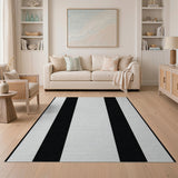 Bold Black and White Vertical Stripe Rug