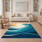 Coastal Beach Blue and Teal Blue Teal Ocean Wave Area Rug
